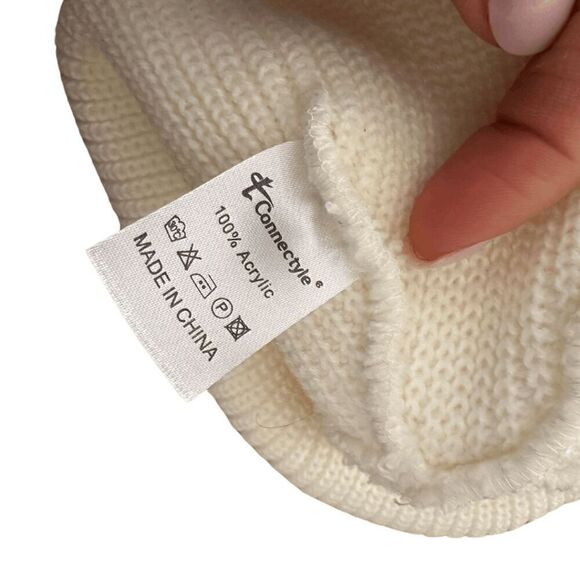 Connectyle Unisex White Winter Skater Fashionable Knitted Beanie - Picture 2 of 4